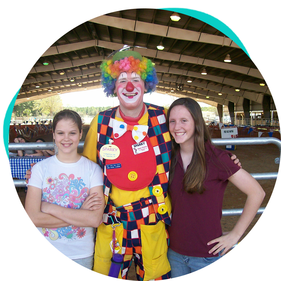 Group photo with a cheerful clown