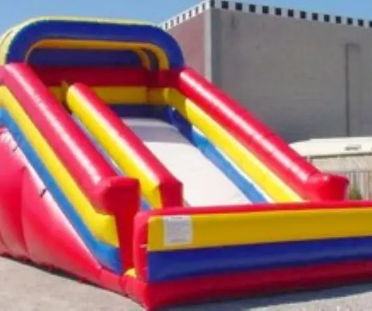 Red, yellow, blue inflatable slide